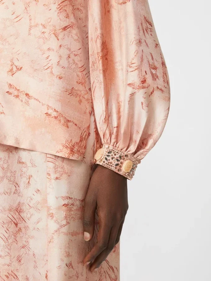 Printed silk shirt, pink