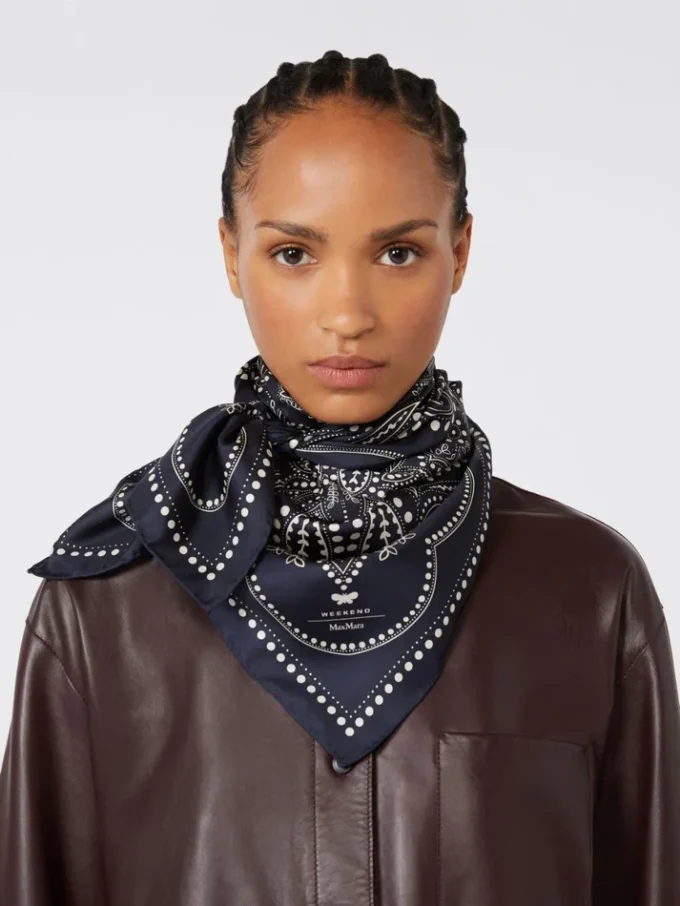 Printed silk square foulard, midnightblue