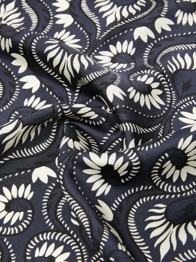Printed silk square foulard, navy