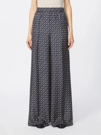 Printed silk trousers, ultramarine