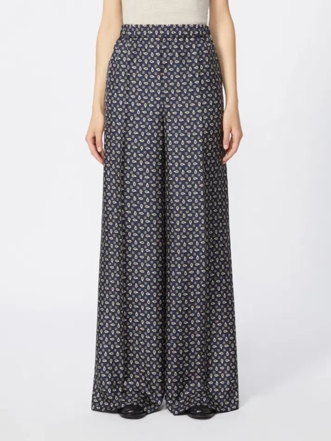 Printed silk trousers, ultramarine Printed silk trousers, ultramarine