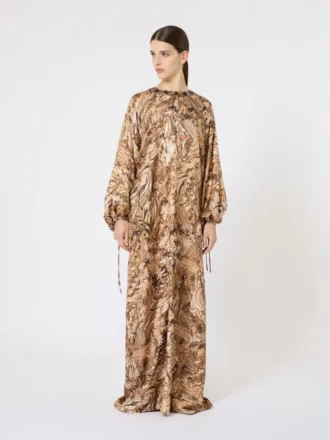 Printed silk tunic dress, gold
