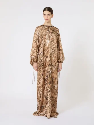 Printed silk tunic dress, gold
