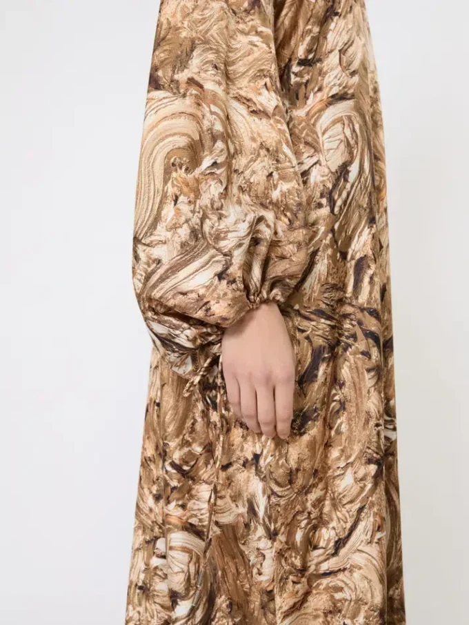 Printed silk tunic dress, gold Printed silk tunic dress, gold