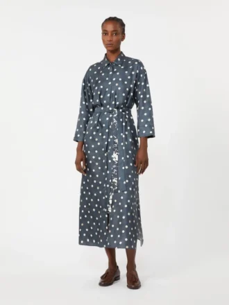 Printed silk twill dress, ultramarine