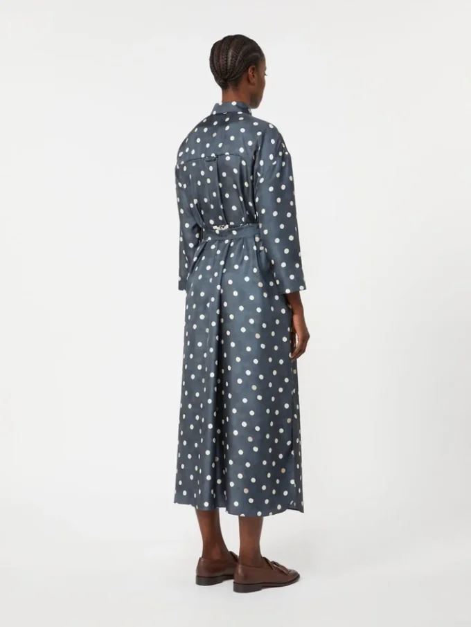 Printed silk twill dress, ultramarine