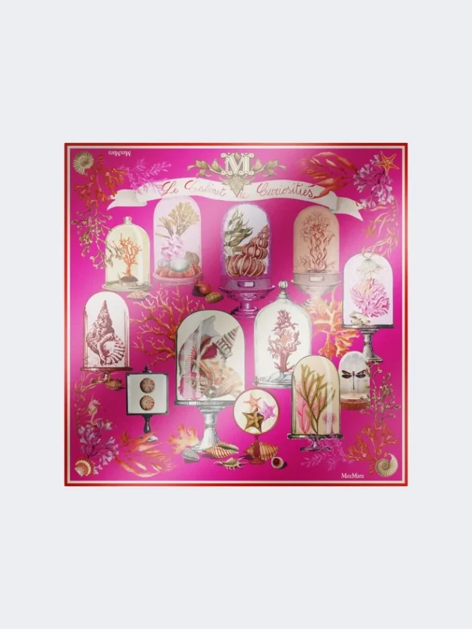 Printed silk twill oversized scarf, fuchsia