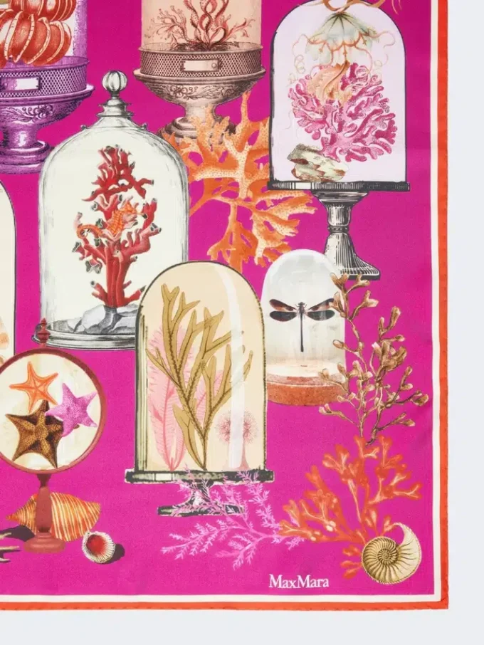 Printed silk twill oversized scarf, fuchsia