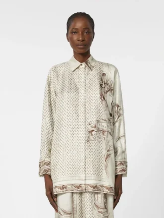 Printed silk twill shirt, ivory