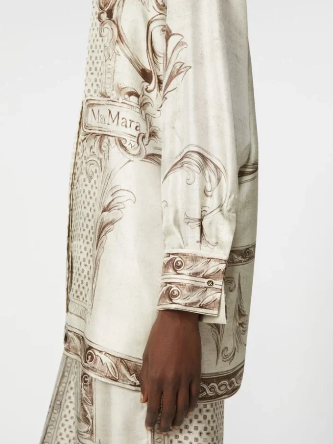 Printed silk twill shirt, ivory