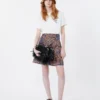 Printed stretch cotton short skirt, tobacco