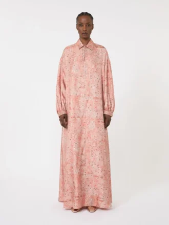 Printed twill kaftan dress, coral