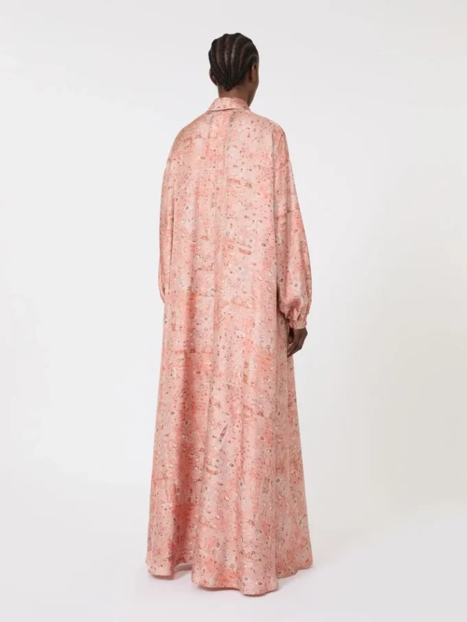 Printed twill kaftan dress, coral