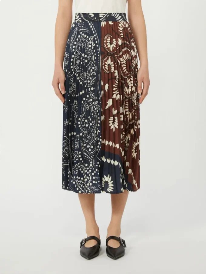 Printed twill skirt, tobacco
