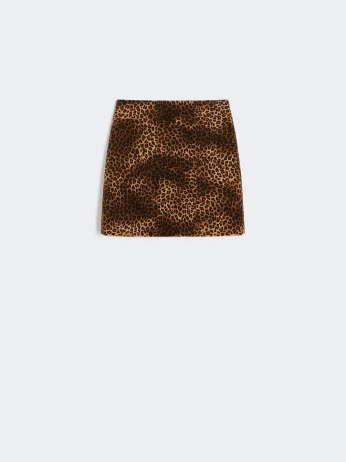 Printed velvet mini skirt, camel