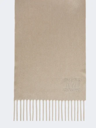 Pure cashmere stole with monogram detail, sand