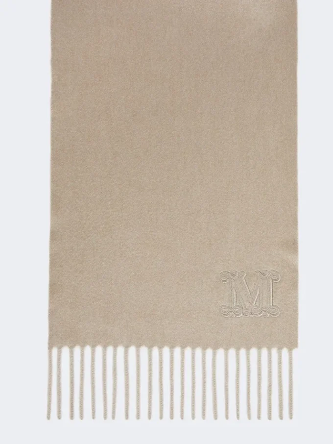 Pure cashmere stole with monogram detail, sand Pure cashmere stole with monogram detail, sand