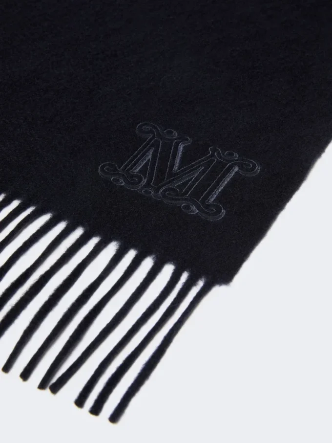 Pure cashmere stole with monogram detail, ultramarine
