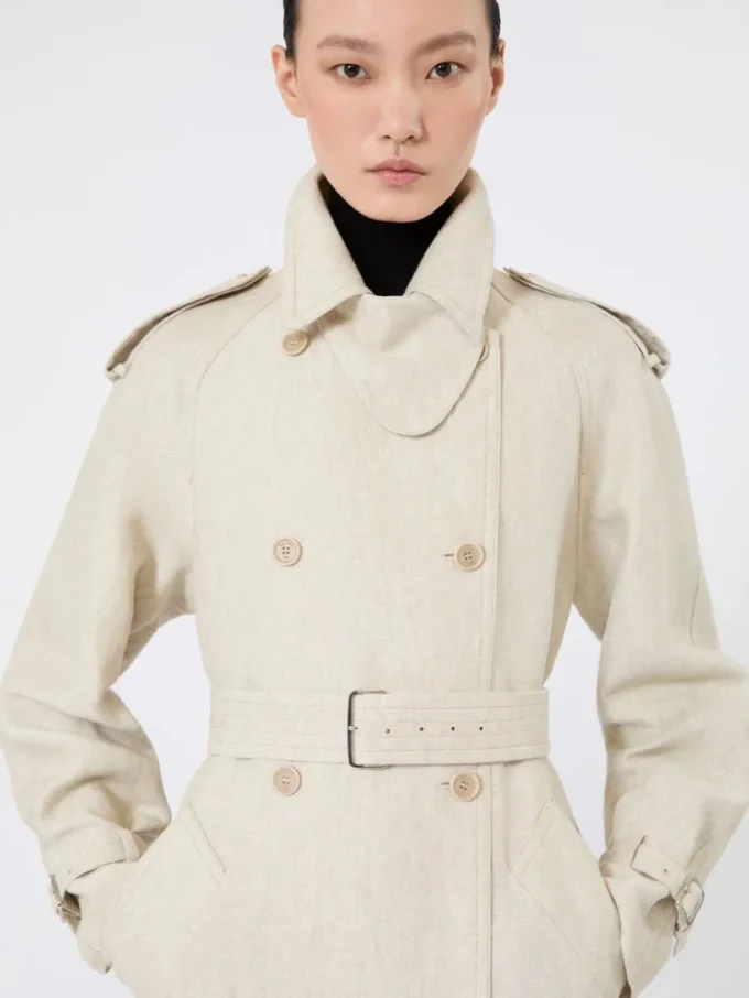 Pure linen drill double-breasted duster coat, sand Pure linen drill double-breasted duster coat, sand