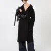 Pure wool robe coat, black