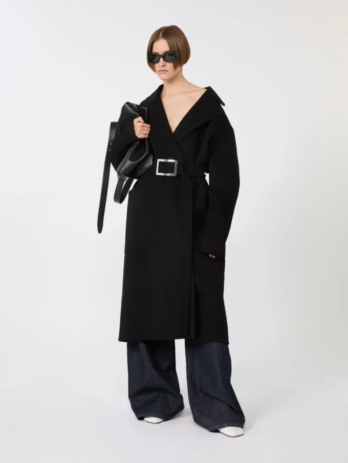 Pure wool robe coat, black