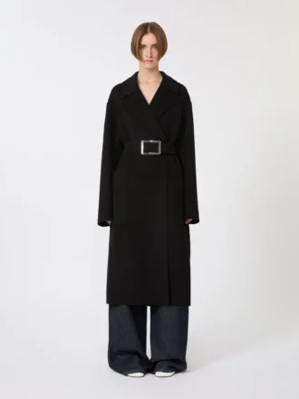 Pure wool robe coat, black