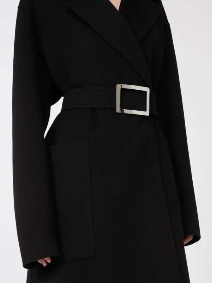 Pure wool robe coat, black