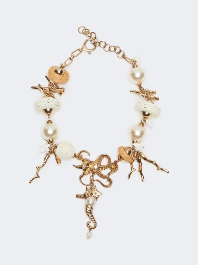 "abissi" metal and raffia choker necklace, gold "abissi" metal and raffia choker necklace, gold