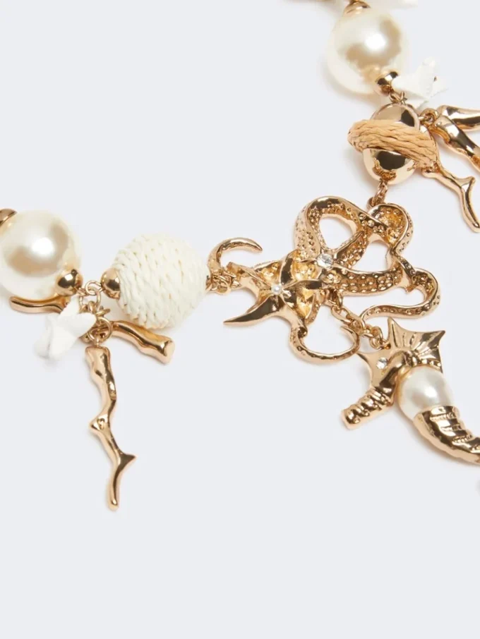 "abissi" metal and raffia choker necklace, gold "abissi" metal and raffia choker necklace, gold