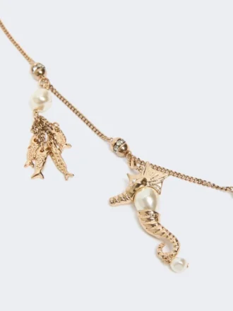 "abissi" metallic necklace with rhinestones, gold