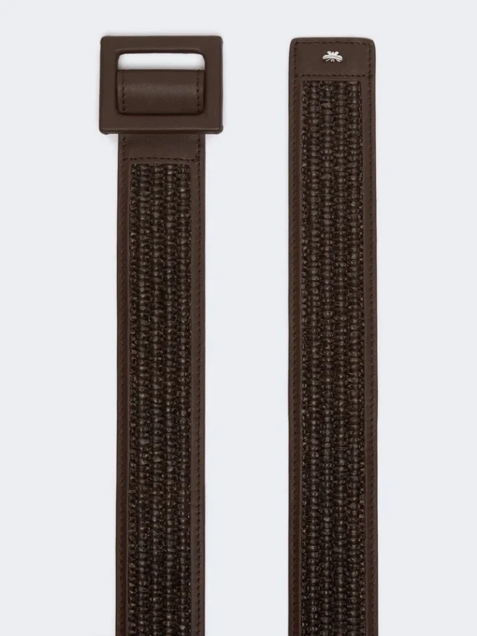 Raffia effect belt, dark brown