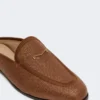 Raffia-effect canvas mules, amber brown Raffia-effect canvas mules, amber brown