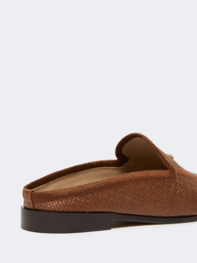Raffia-effect canvas mules, amber brown Raffia-effect canvas mules, amber brown