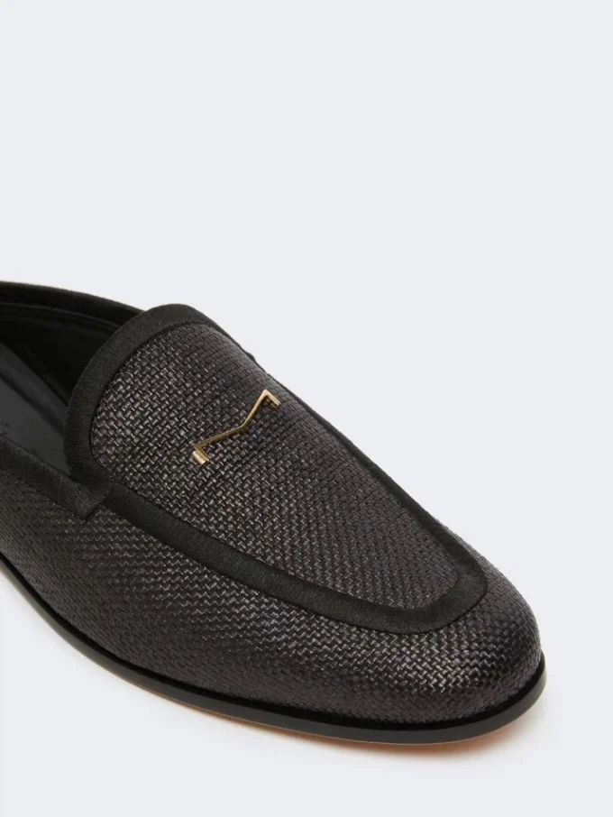 Raffia-effect canvas mules, black Raffia-effect canvas mules, black