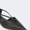 Raffia-look basketweave ballet flats, black