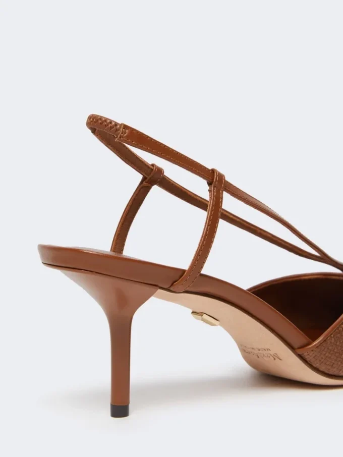 Raffia-look canvas slingbacks, amber brown
