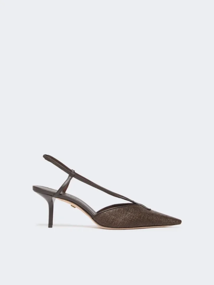 Raffia-look canvas slingbacks, dark brown Raffia-look canvas slingbacks, dark brown