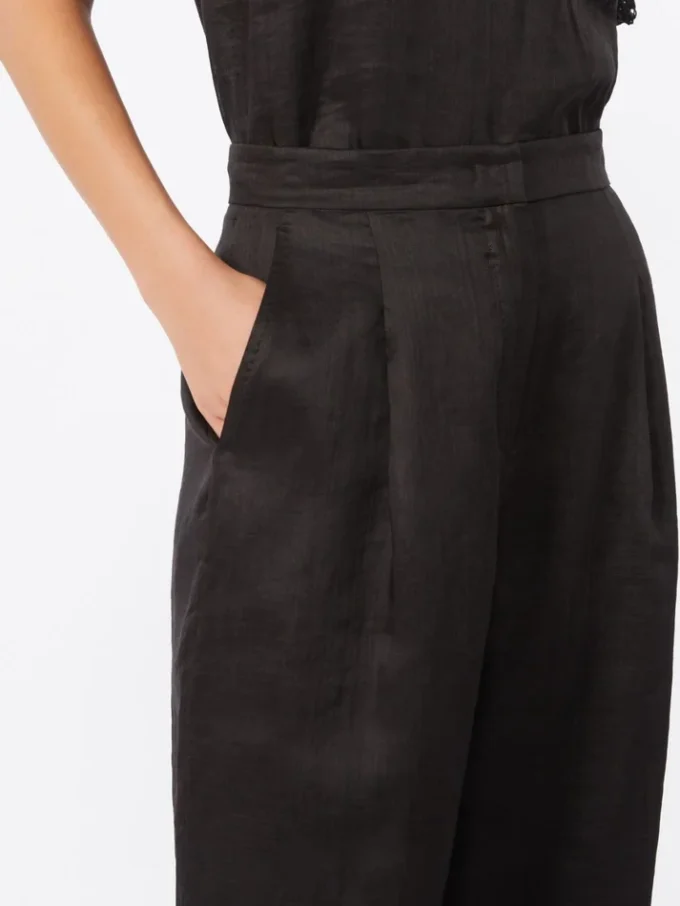 Ramie canvas cropped trousers, black
