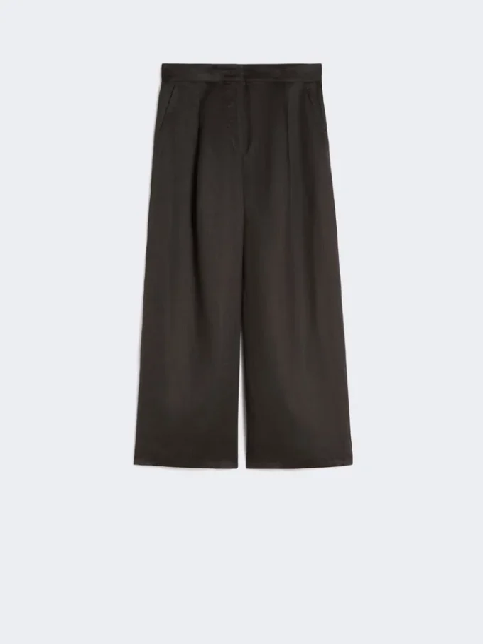Ramie canvas cropped trousers, black