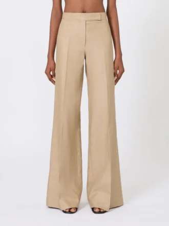 Regular-cut trousers in linen basketweave, camel