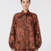 Relaxed-fit printed silk shirt, terra cotta