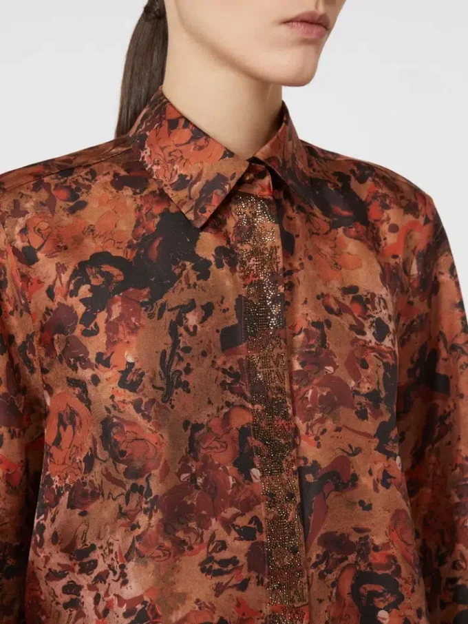 Relaxed-fit printed silk shirt, terra cotta