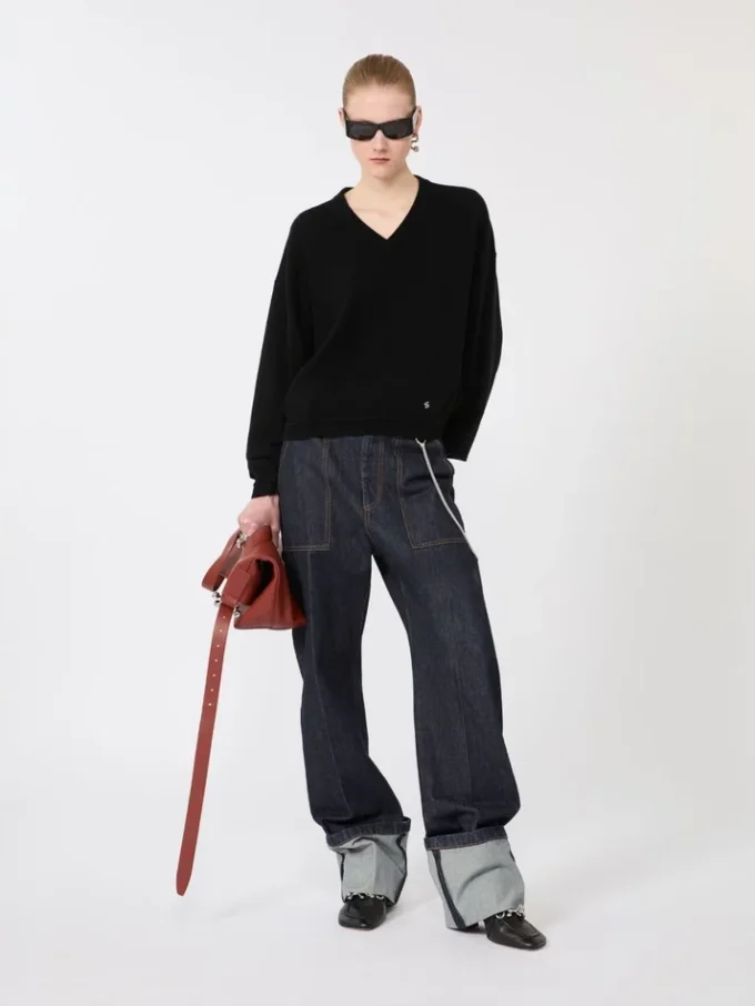 Relaxed-fit wool and cashmere sweater, black