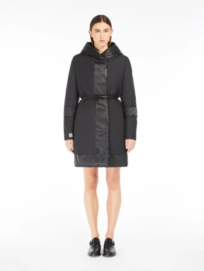 Reversible down jacket in water-repellent satin, black