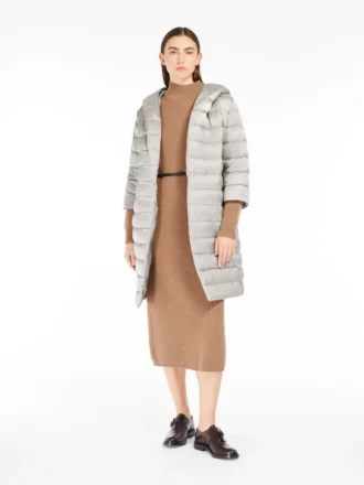 Reversible down jacket in water-repellent satin, ivory