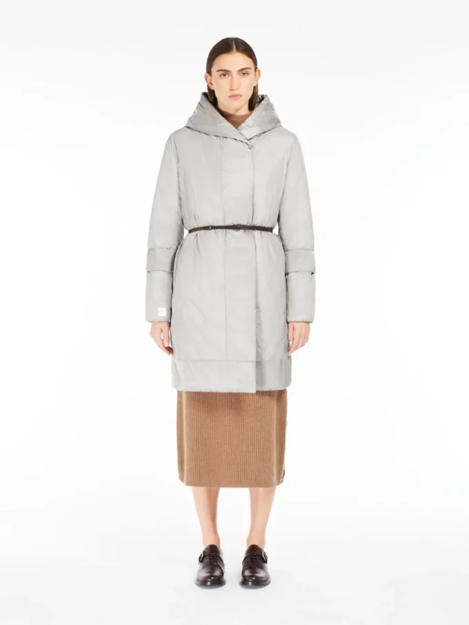 Reversible down jacket in water-repellent satin, ivory