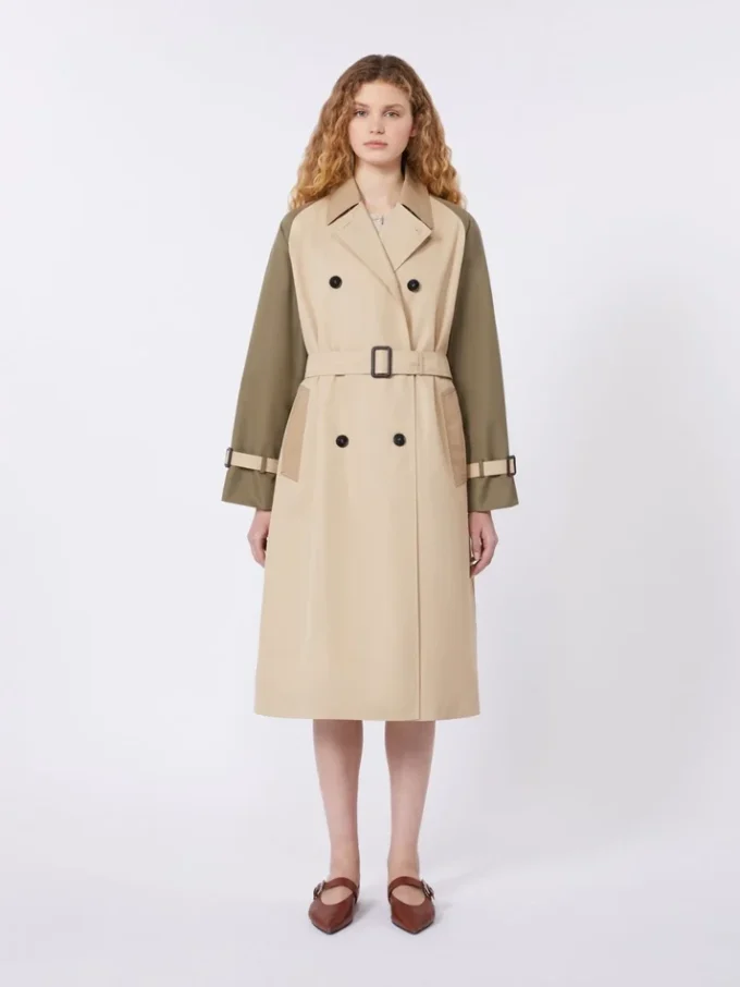 Reversible water-repellent gabardine trench coat, beige