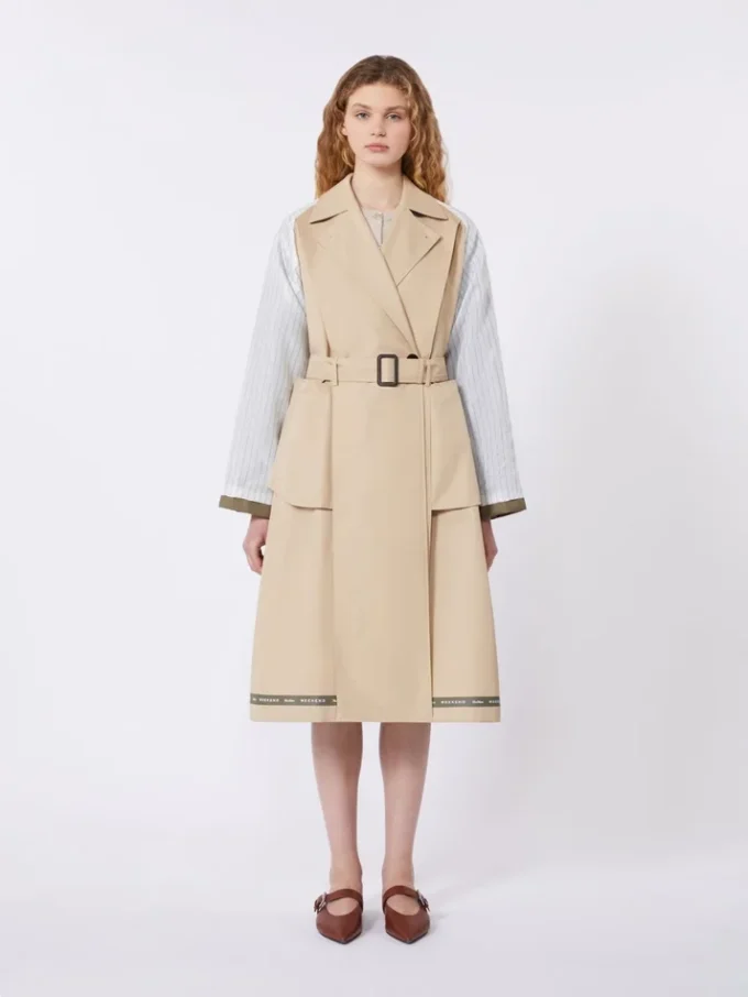 Reversible water-repellent gabardine trench coat, beige