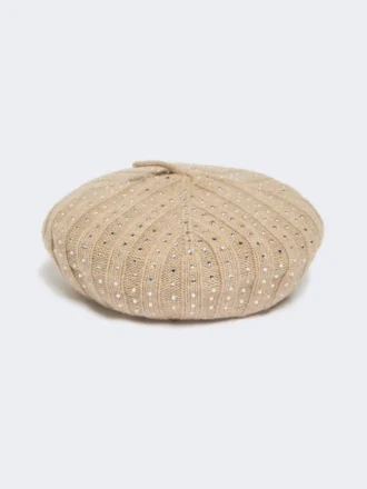 Rhinestone-adorned cashmere beret, sand