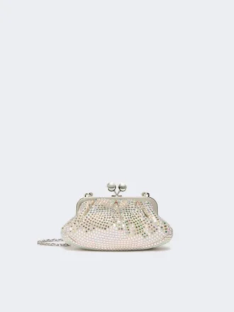 Rhinestone-adorned small satin pasticcino bag, antique rose